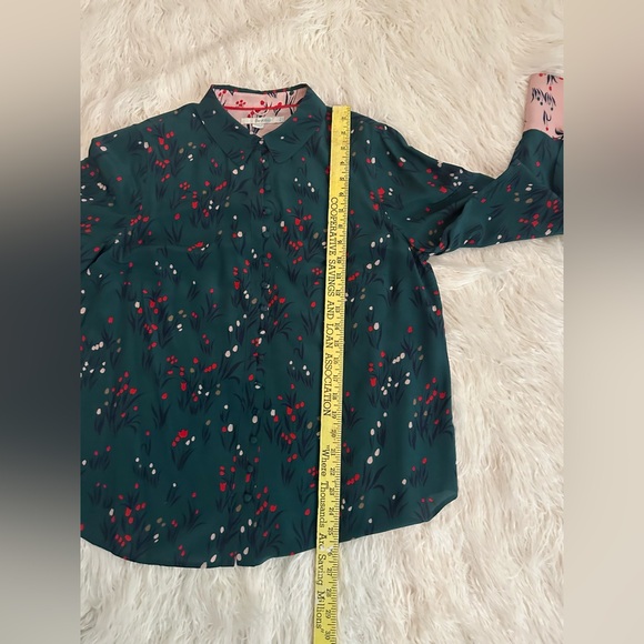 Boden Sophia Silk Blouse 12 dark green/ pink NWOT mid size - Picture 16 of 16